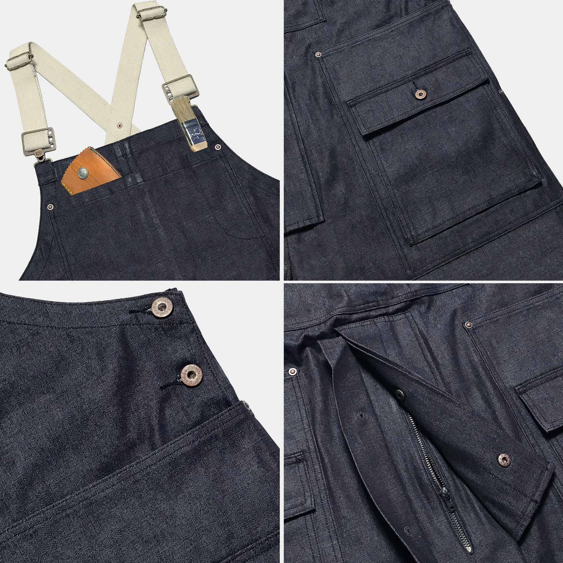 BZEN M.1099 DECKS-9P UNISEX REGULAR FIT 9 POCKET USN INSPIRED DENIM OVERALLS-11.25oz-RAW INDIGO