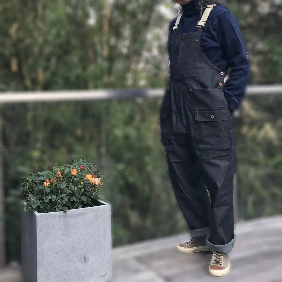 BZEN M.1099 DECKS-9P UNISEX REGULAR FIT 9 POCKET USN INSPIRED DENIM OVERALLS-11.25oz-RAW INDIGO