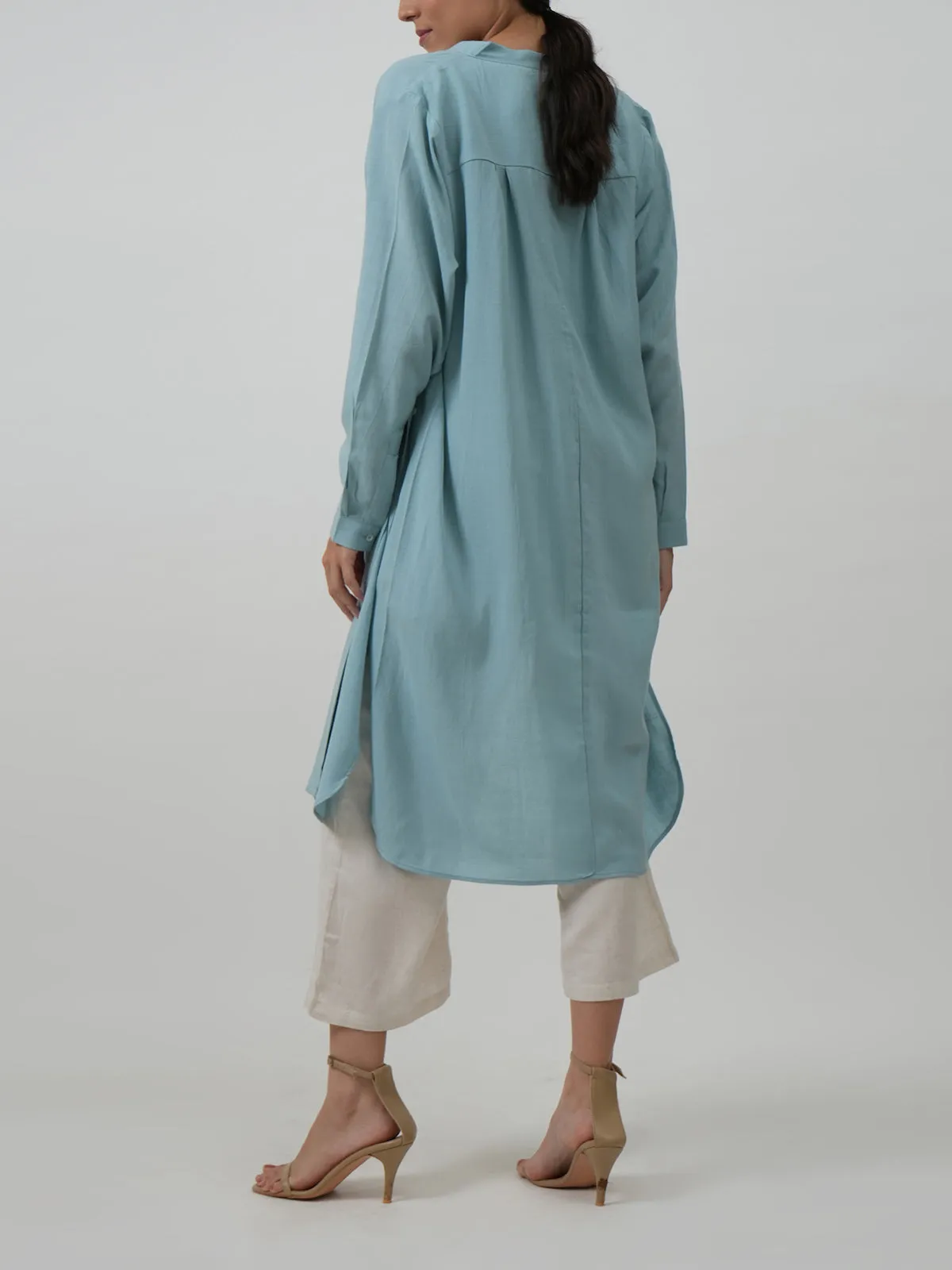 Florence Set Of 3 Long Shirt Overlay Slip Top & Pants White & Powder Blue