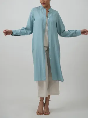 Florence Set Of 3 Long Shirt Overlay Slip Top & Pants White & Powder Blue