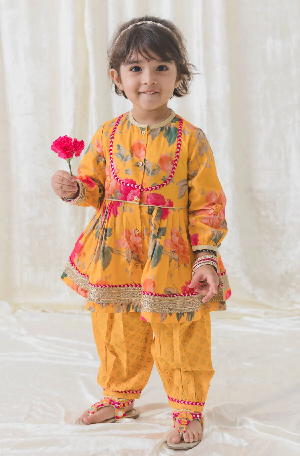 Garden Bloom Angrakha Set - Yellow