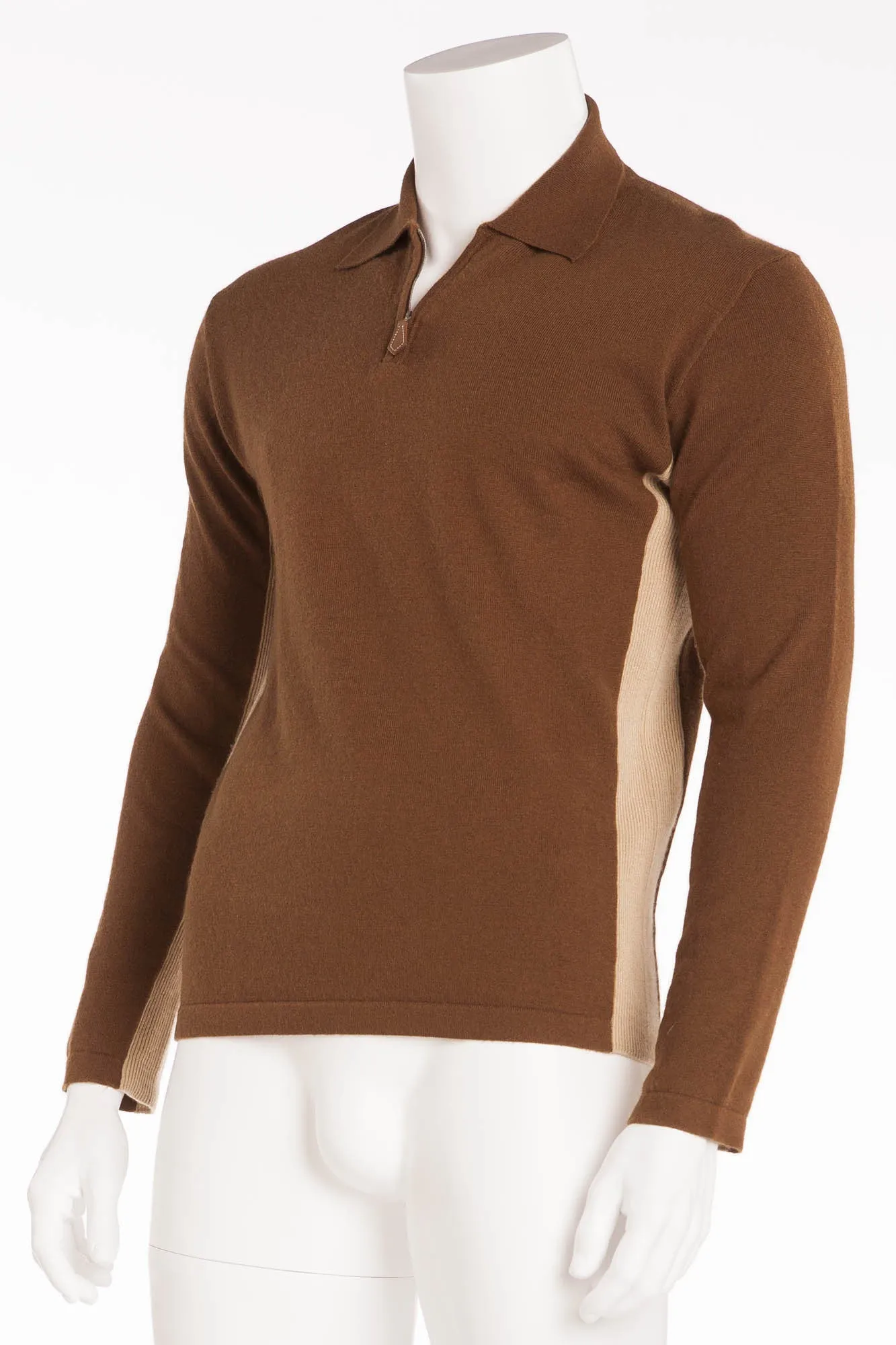Hermes - Camel Brown Zip Neck Sweater - XL