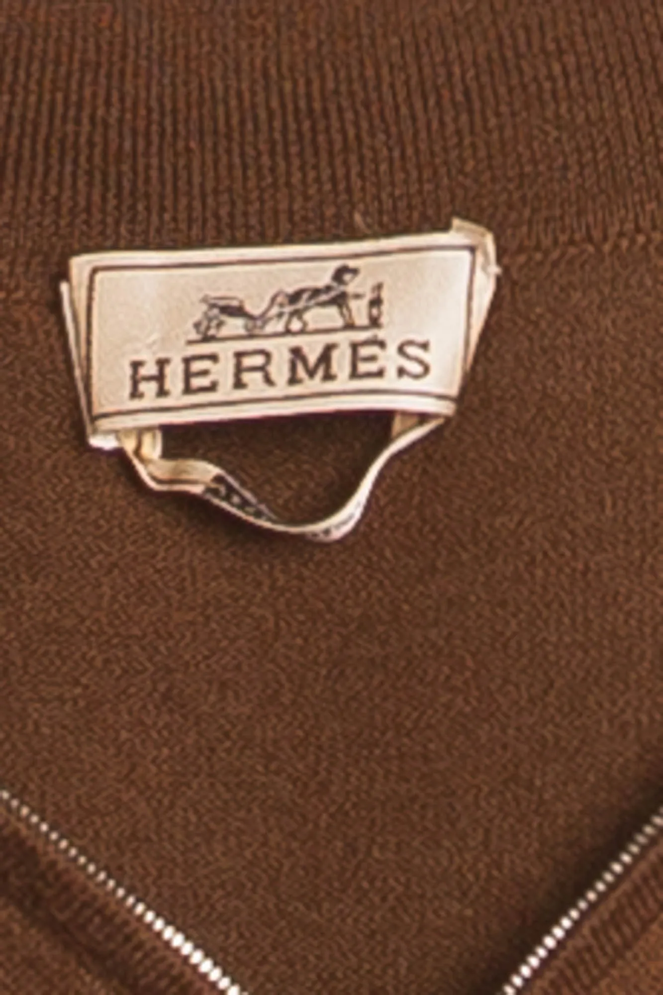 Hermes - Camel Brown Zip Neck Sweater - XL