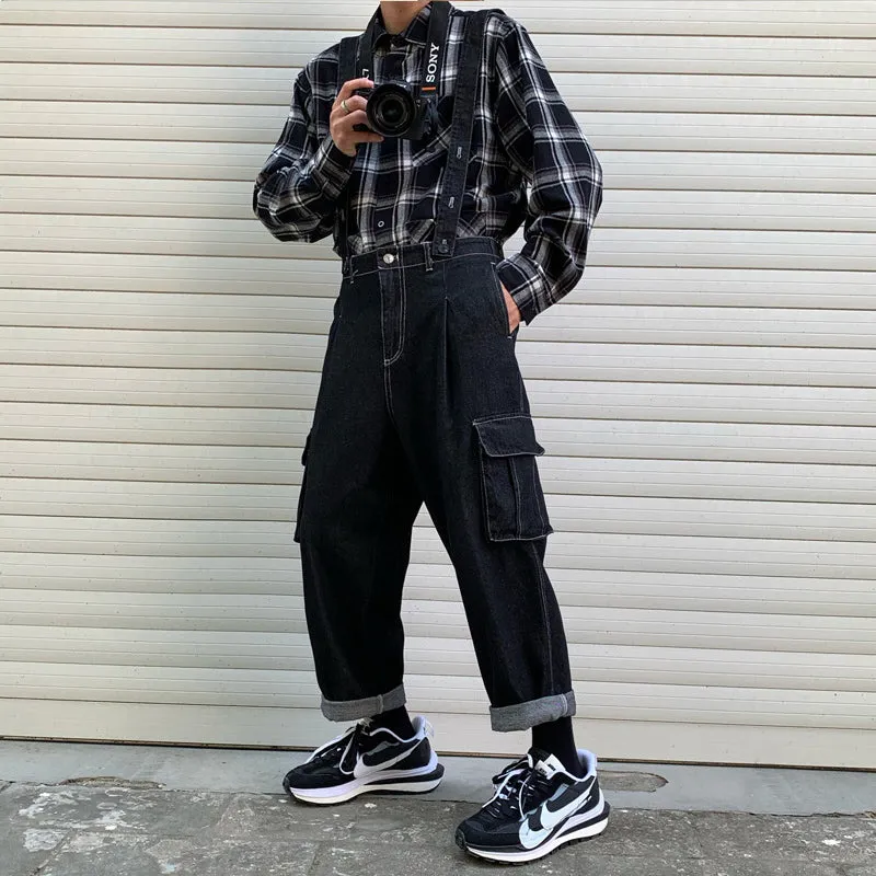 Japanese Men's Loose Denim Overalls