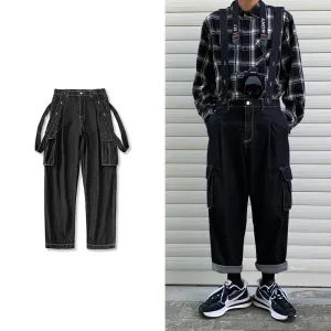 Japanese Men's Loose Denim Overalls