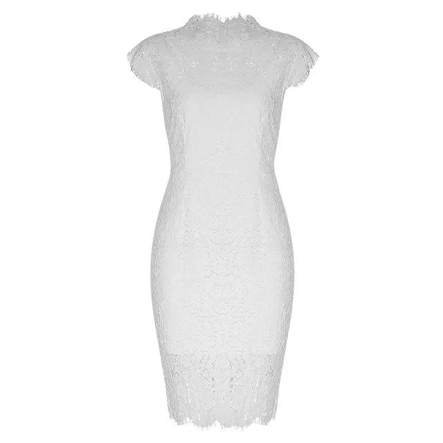Kenancy 2XL Party Lace Dress Women Elegant Sleeveless Floral Eyelash Lace Bodycon Pencil Office Vestidos Silm 4 Colors