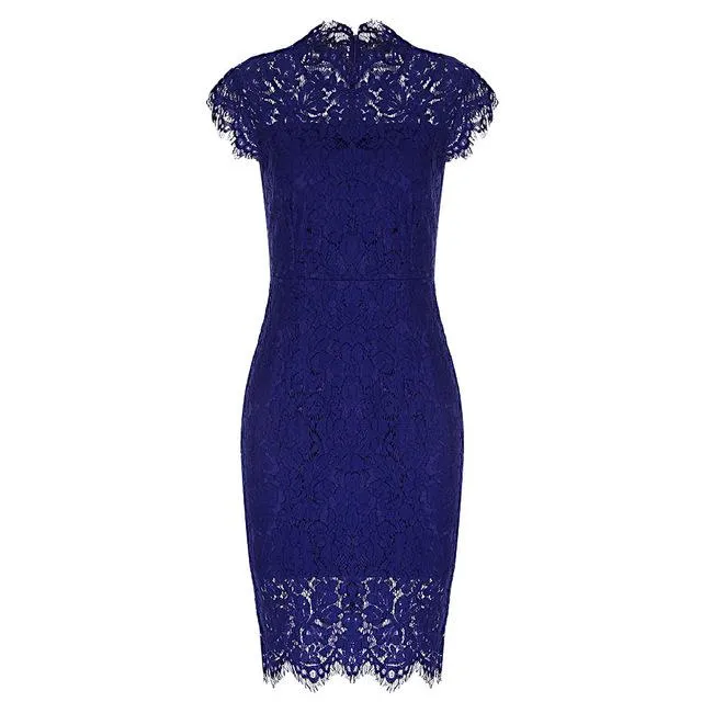 Kenancy 2XL Party Lace Dress Women Elegant Sleeveless Floral Eyelash Lace Bodycon Pencil Office Vestidos Silm 4 Colors