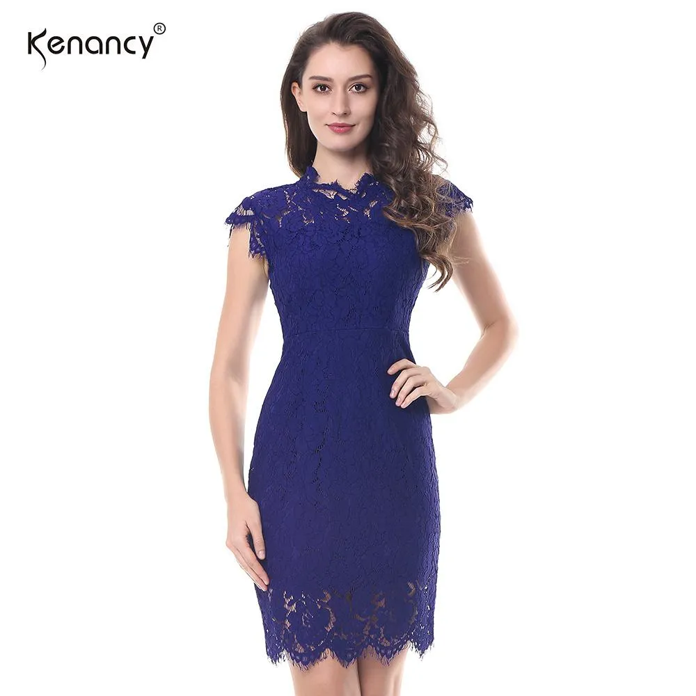 Kenancy 2XL Party Lace Dress Women Elegant Sleeveless Floral Eyelash Lace Bodycon Pencil Office Vestidos Silm 4 Colors