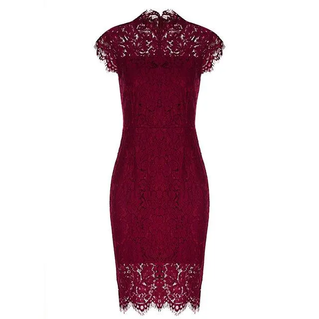 Kenancy 2XL Party Lace Dress Women Elegant Sleeveless Floral Eyelash Lace Bodycon Pencil Office Vestidos Silm 4 Colors