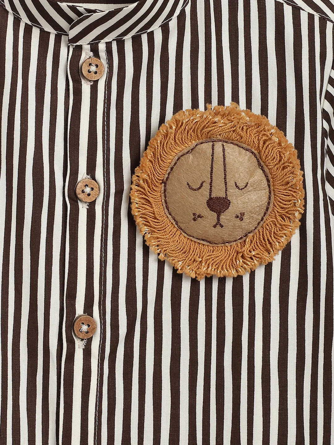 Little Lion Shirt with Stripes - Brown