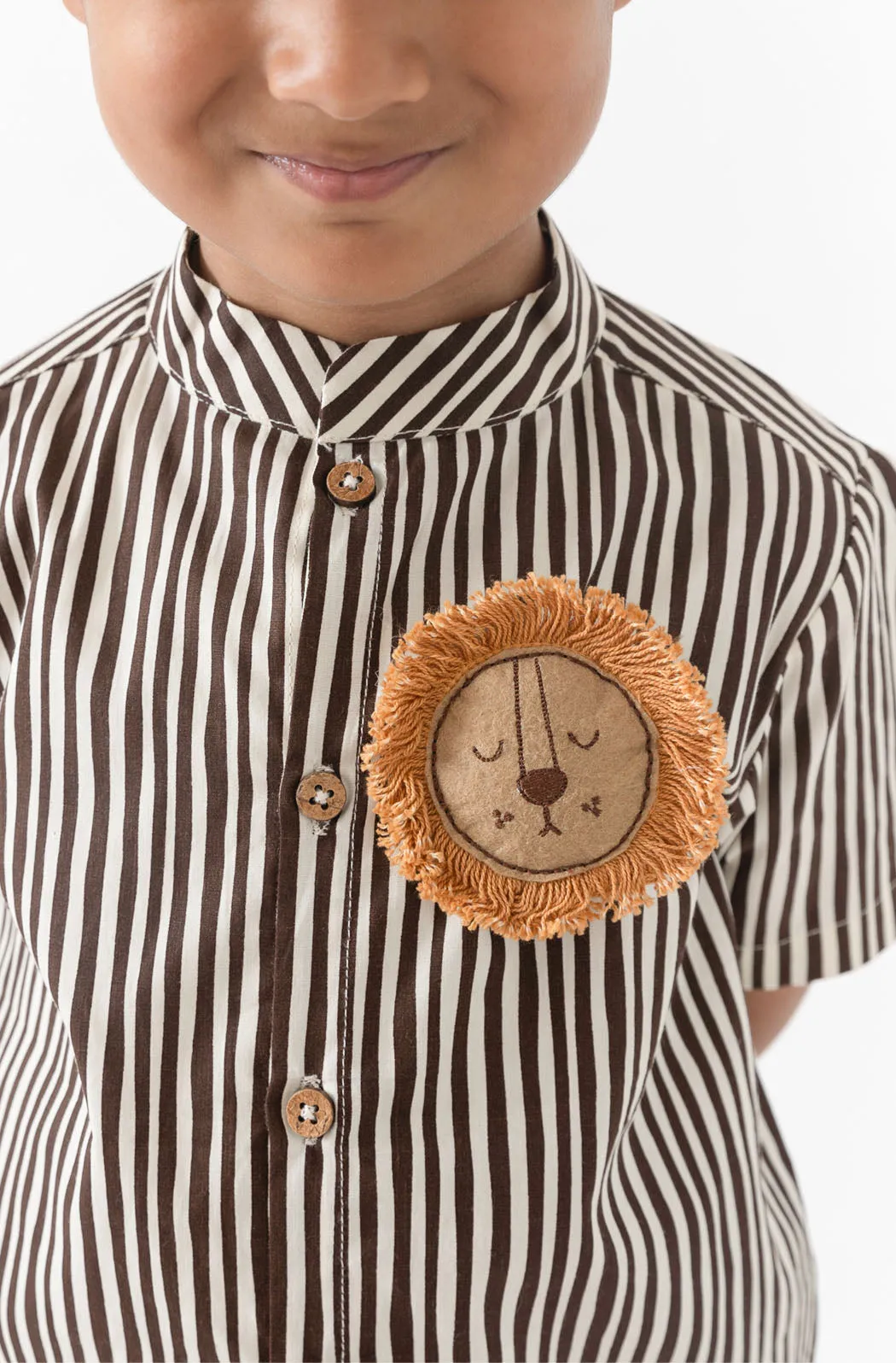 Little Lion Shirt with Stripes - Brown
