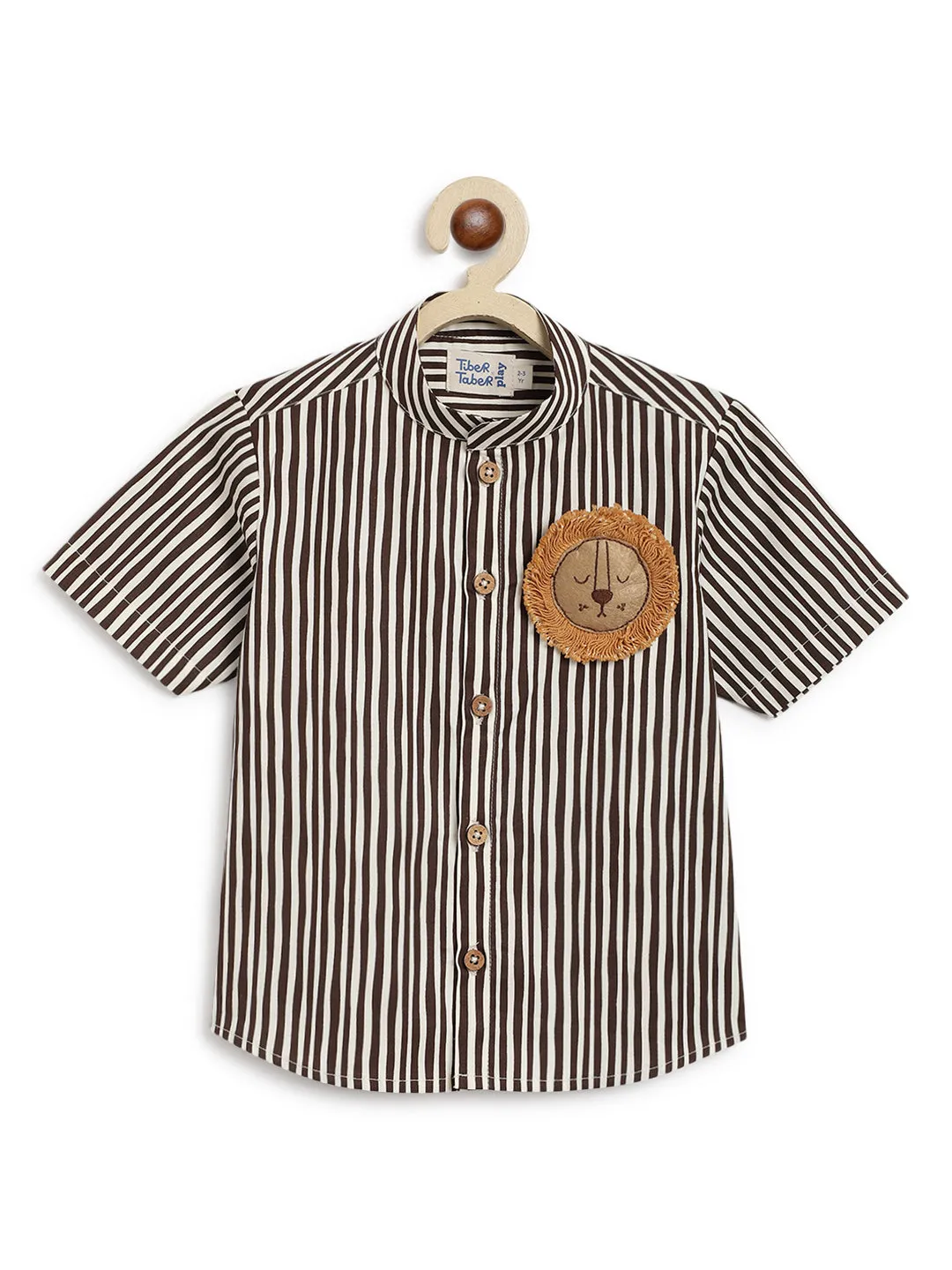 Little Lion Shirt with Stripes - Brown