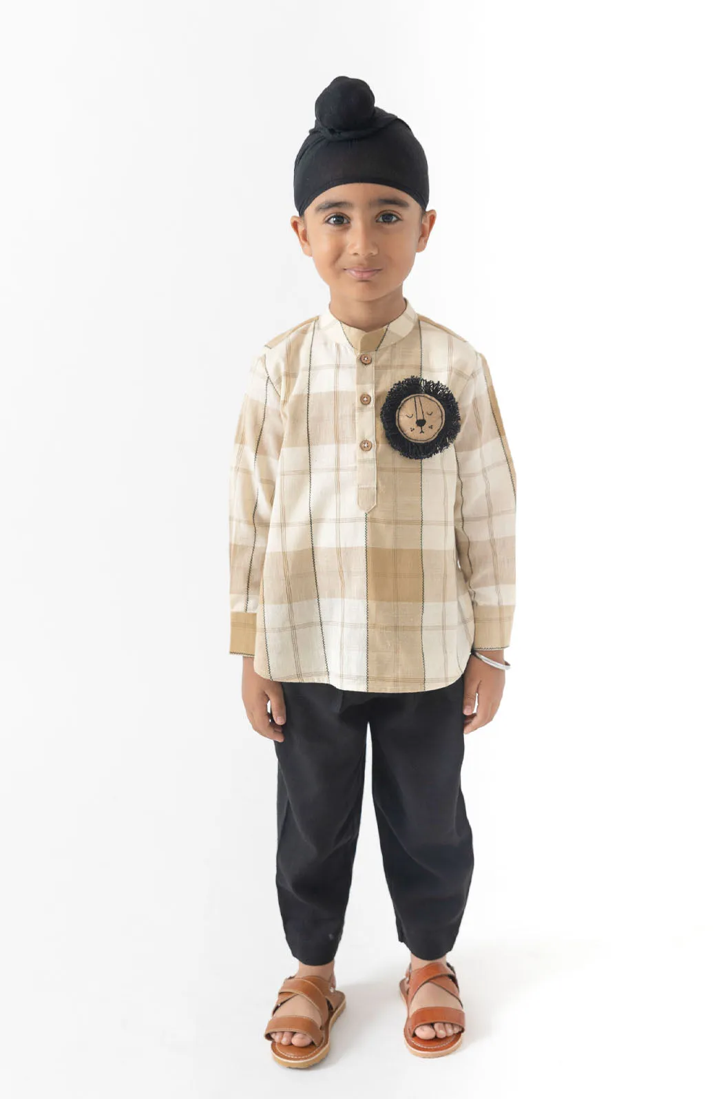 Little Lion Short Kurta with Checks - Beige