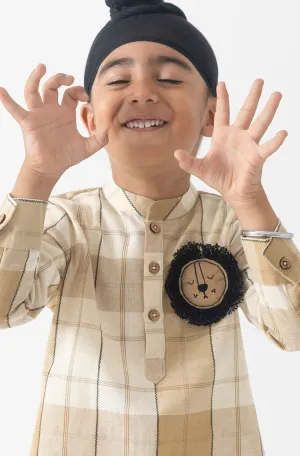 Little Lion Short Kurta with Checks - Beige