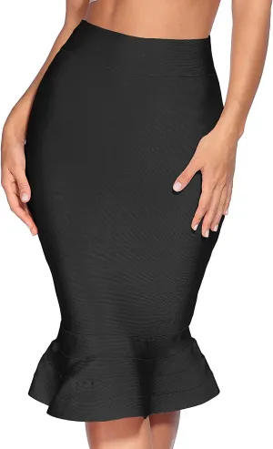 meilun Women's Rayon Bandage Fishtail Skirt Bodycon Midi Pencil Skirt