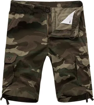 Men's Camo Summer Cargo Shorts Casual Fashion Elastic Waist Button Summer Outdoor Shorts Slim Fit Tactical Work Pants