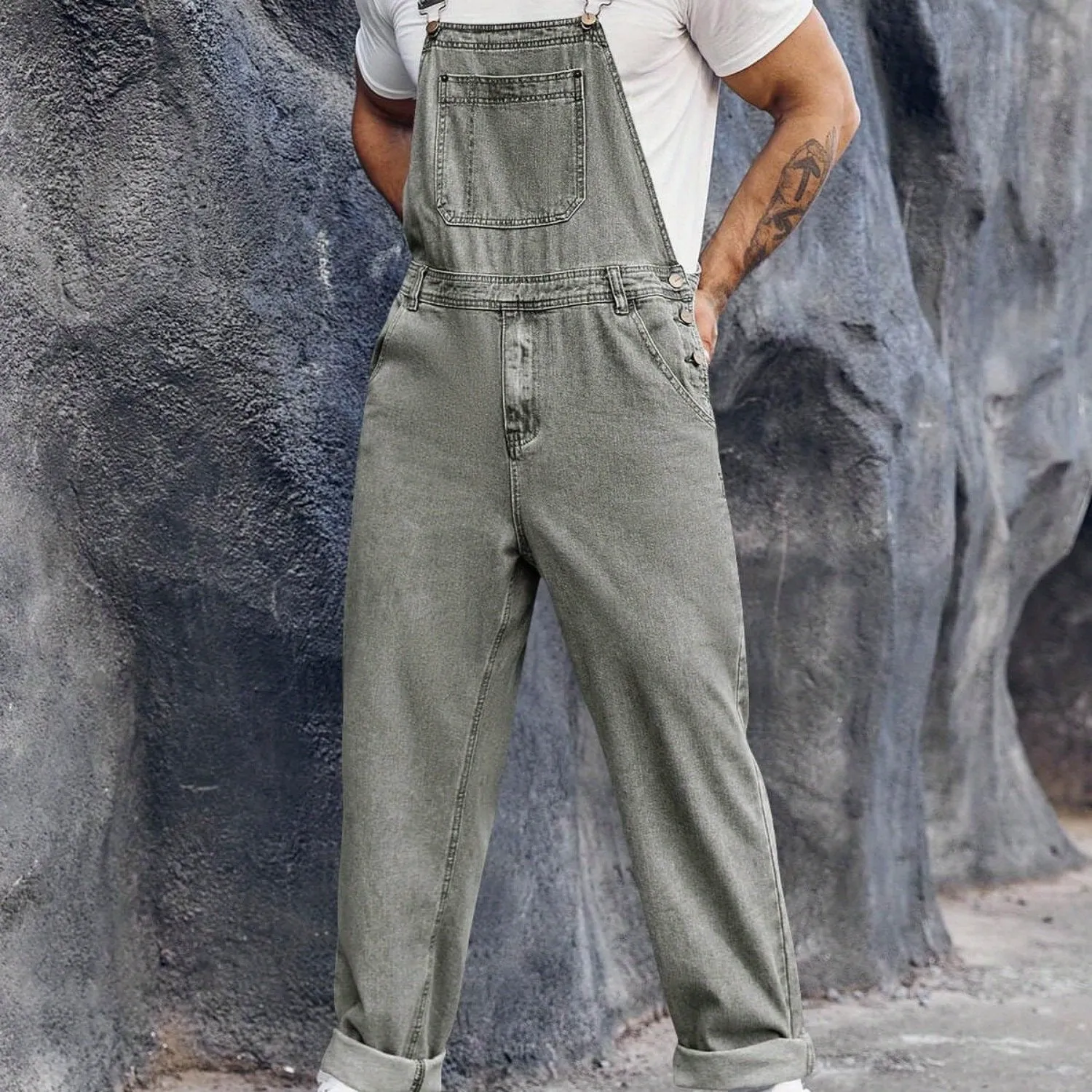 Men's Denim Bib Overalls Jeans - Fashion Boot Cut Casual Slim Fit