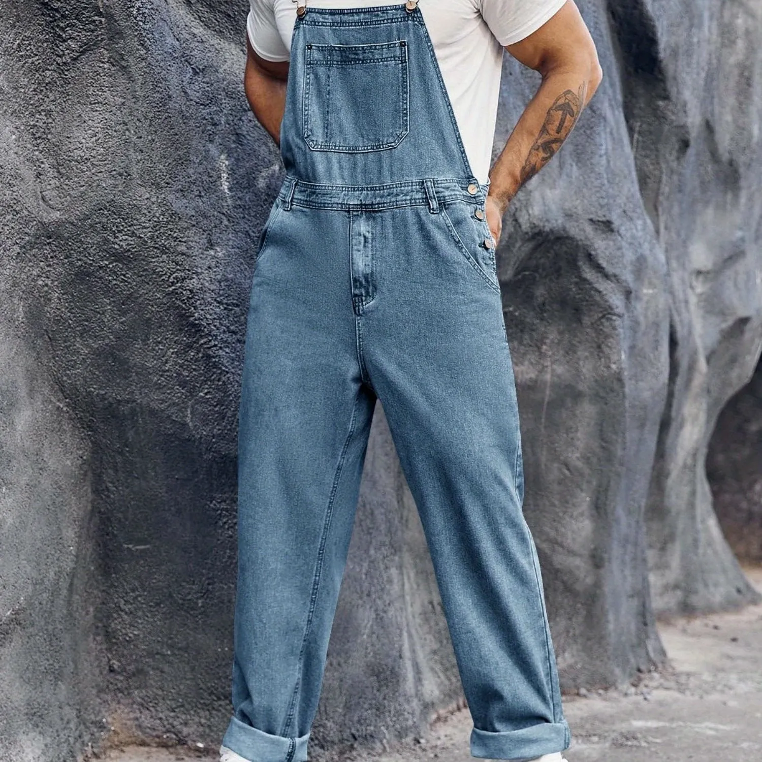 Men's Denim Bib Overalls Jeans - Fashion Boot Cut Casual Slim Fit