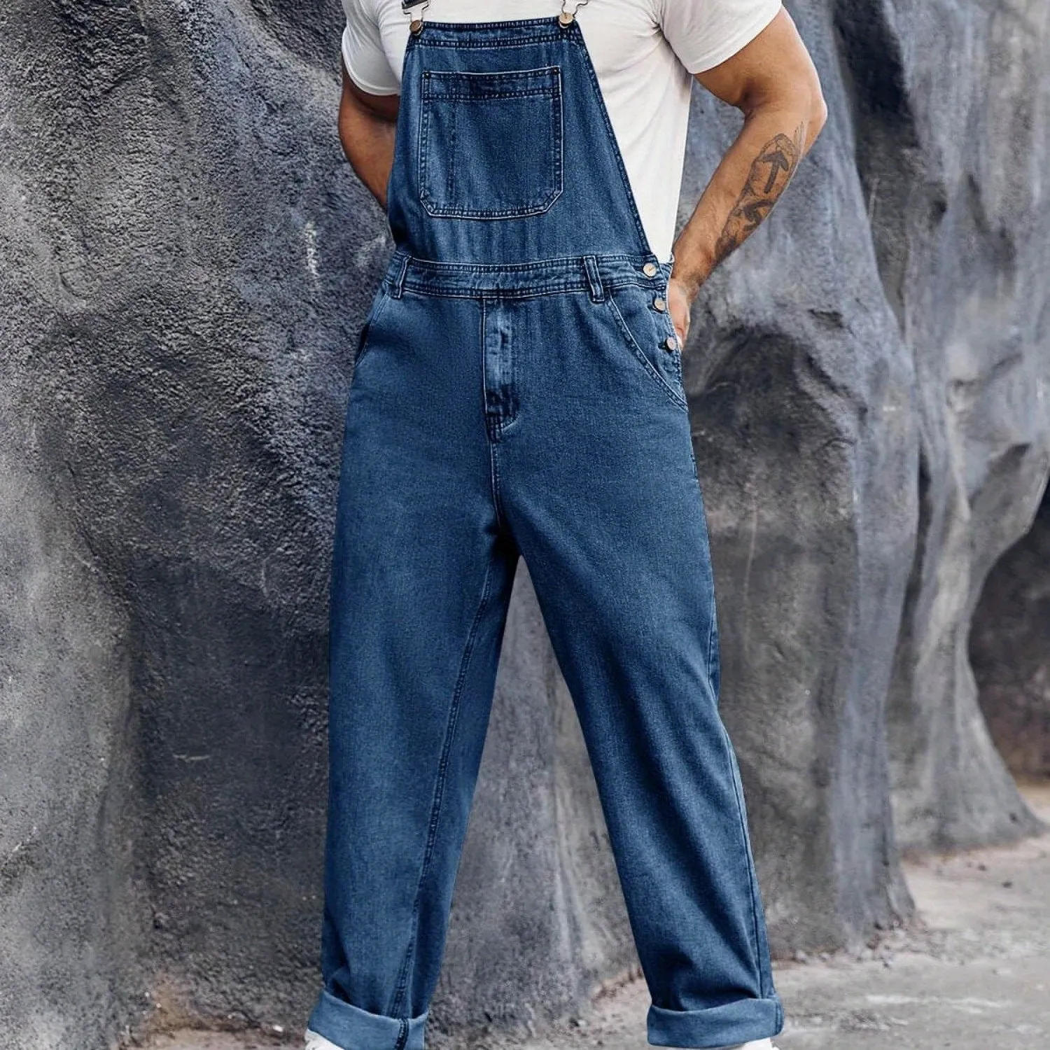 Men's Denim Bib Overalls Jeans - Fashion Boot Cut Casual Slim Fit