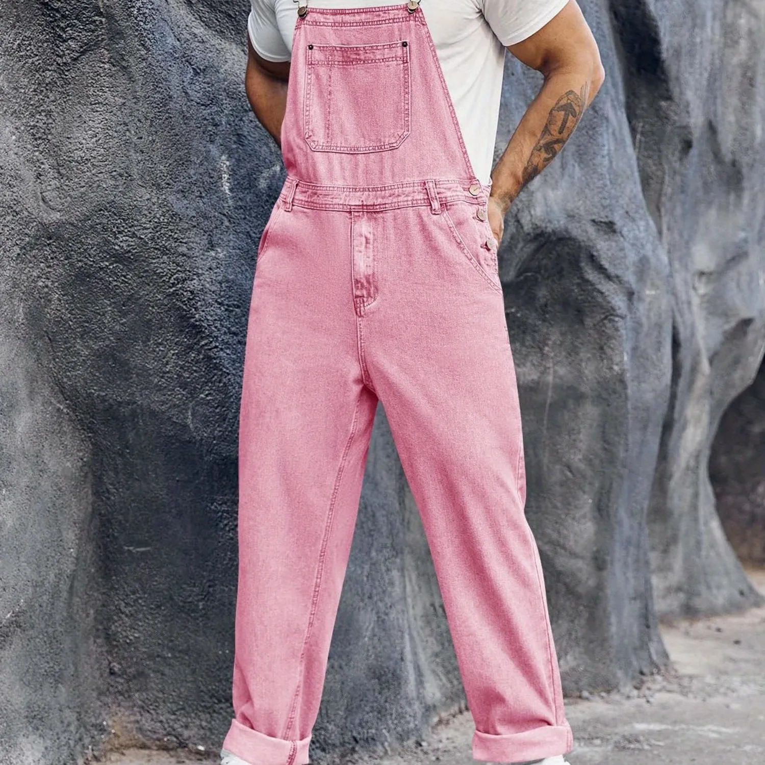 Men's Denim Bib Overalls Jeans - Fashion Boot Cut Casual Slim Fit