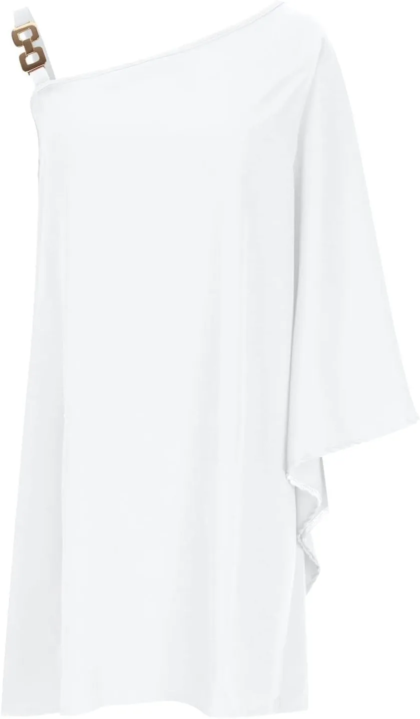 One Shoulder Dresses for Women,2024 Summer Trendy Batwing Sleeve Party Dress,Vintage Graphic Flowy Wedding Guest Dress