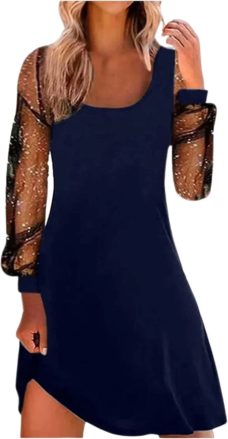 Party Dresses for Women Breathable Elegant Square Neck Sheer Sleeve Mini Dress Fashion Summer A Line Hollow Out Sundresses