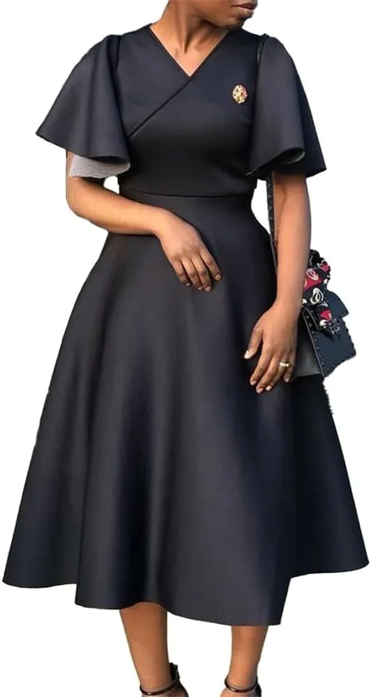 Useagrey Womens Plus Size Dresses Summer V Neck Casual Semi Formal Knee Length Church Wedding Guest Dresses