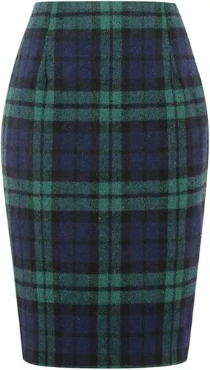 Women Preppy Style and Office Pencil Plaid Skirt Slim Fit Pencil Mini Skirt