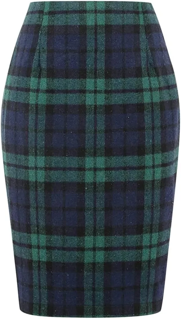 Women Preppy Style and Office Pencil Plaid Skirt Slim Fit Pencil Mini Skirt